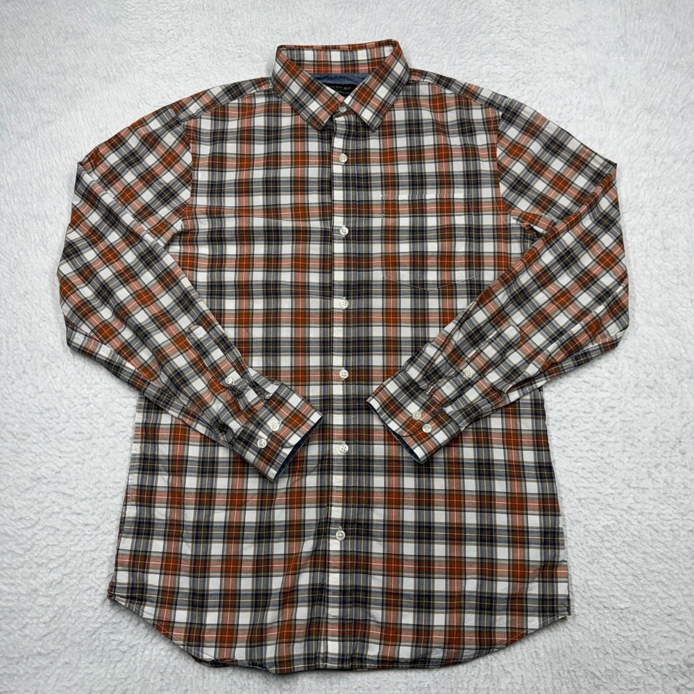 Banana Republic Slim Fit Plaid Button Up Shirt Orange and Green Men's Size Large
